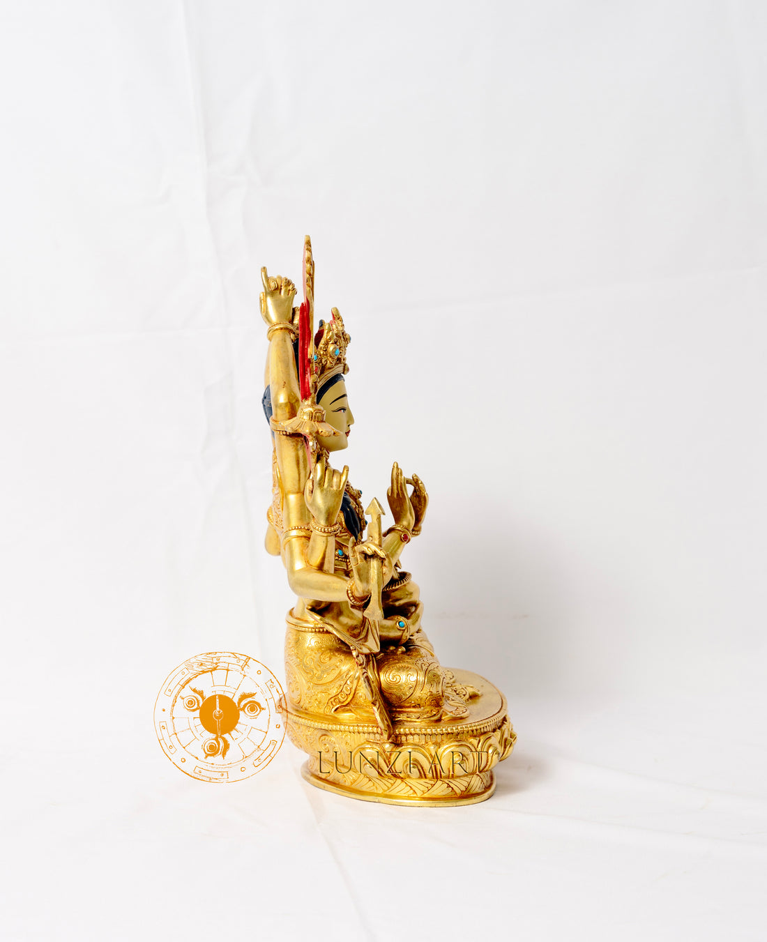 Gilded copper statue of the ten-armed Namasangiti Manjushri - statues
