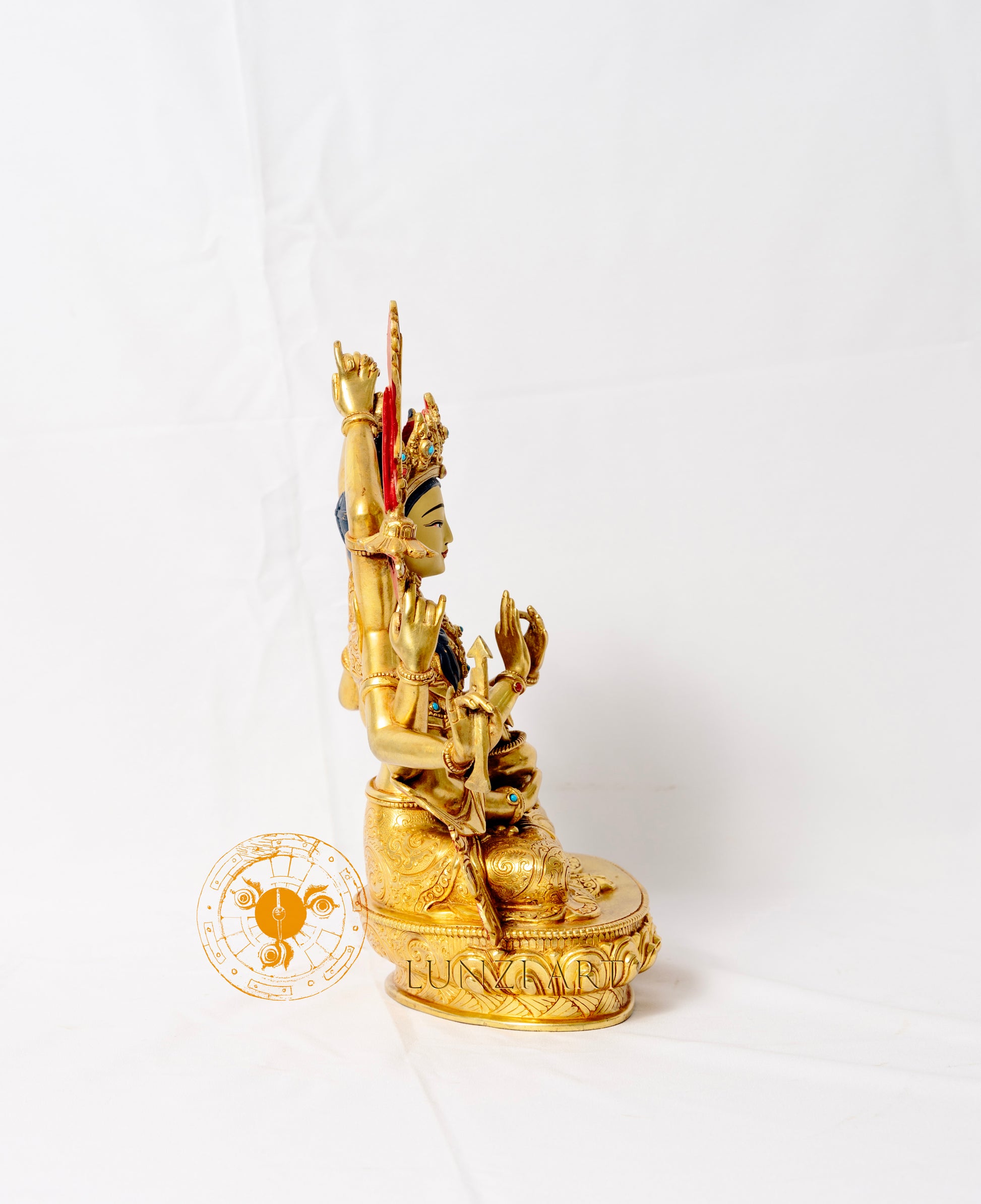 Gilded copper statue of the ten-armed Namasangiti Manjushri - statues