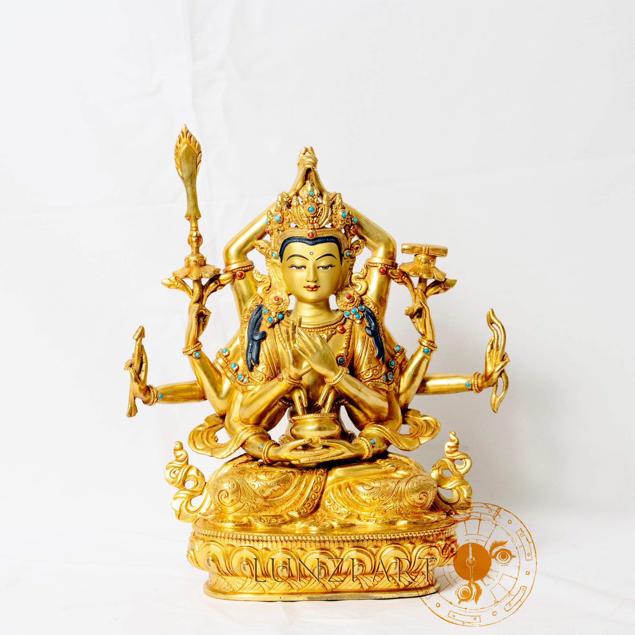 Gilded copper statue of the ten-armed Namasangiti Manjushri - statues