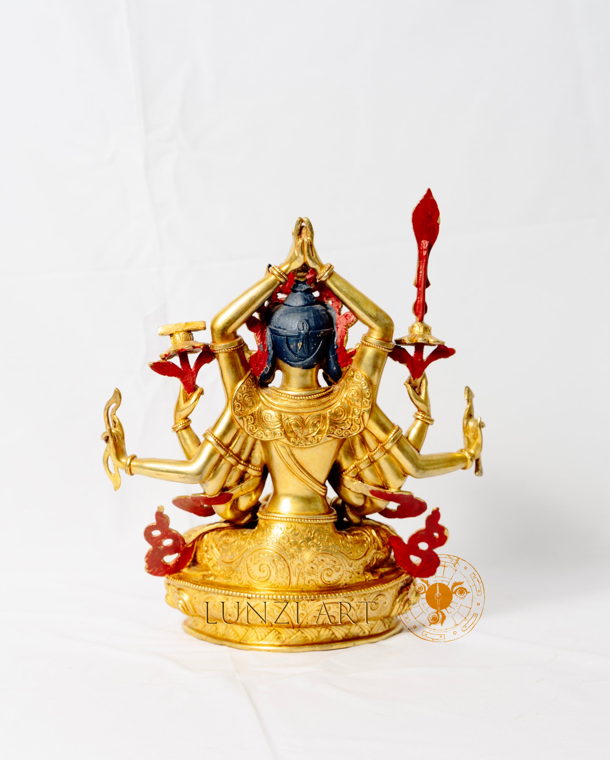 Gilded copper statue of the ten-armed Namasangiti Manjushri - statues