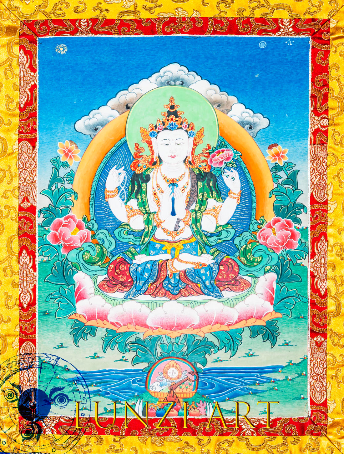 Hand-Painted Chengresi Thangka Sacred Protector and Divine Energy - Thangka