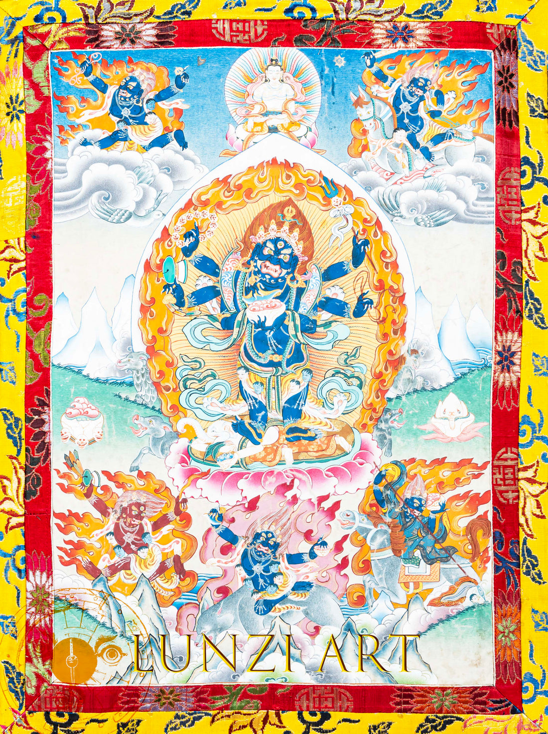 Hand-Painted Four-Armed Mahakala Thangka - Thangka