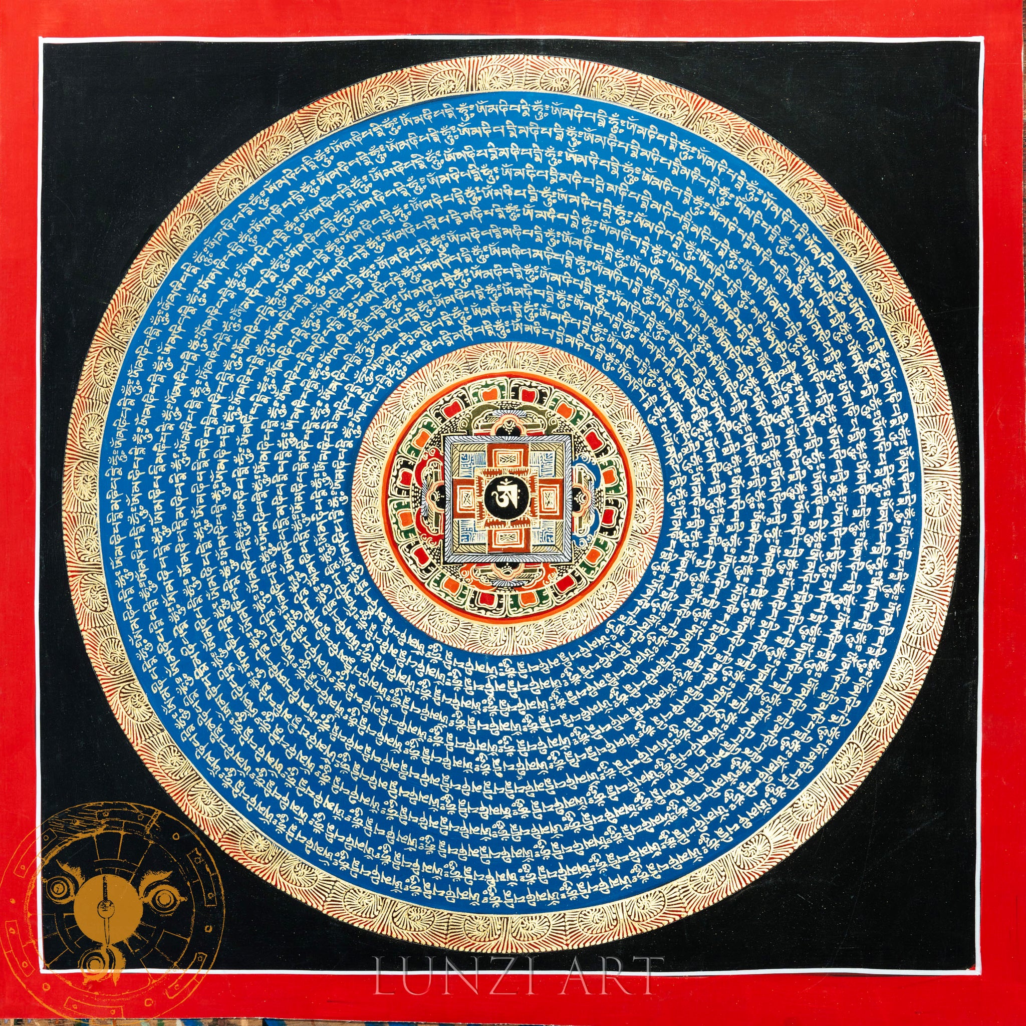 Hand-Painted “Sacred Mantra Mandala” Thangka - Thangka