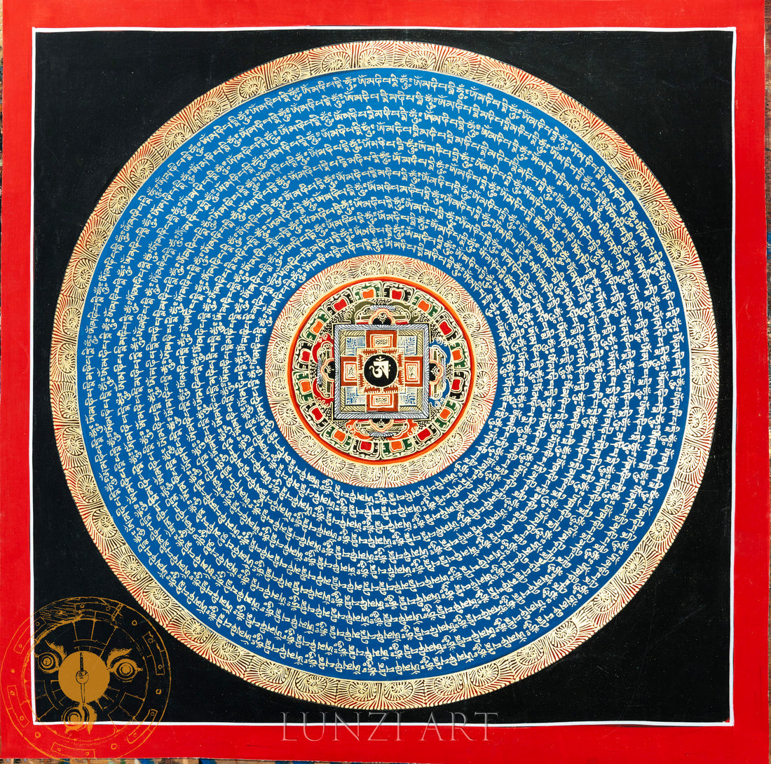 Hand-Painted “Sacred Mantra Mandala” Thangka - Thangka