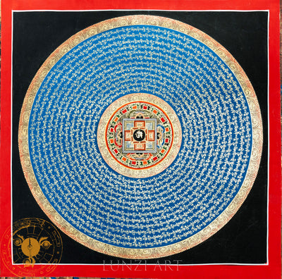 Hand-Painted “Sacred Mantra Mandala” Thangka - Thangka