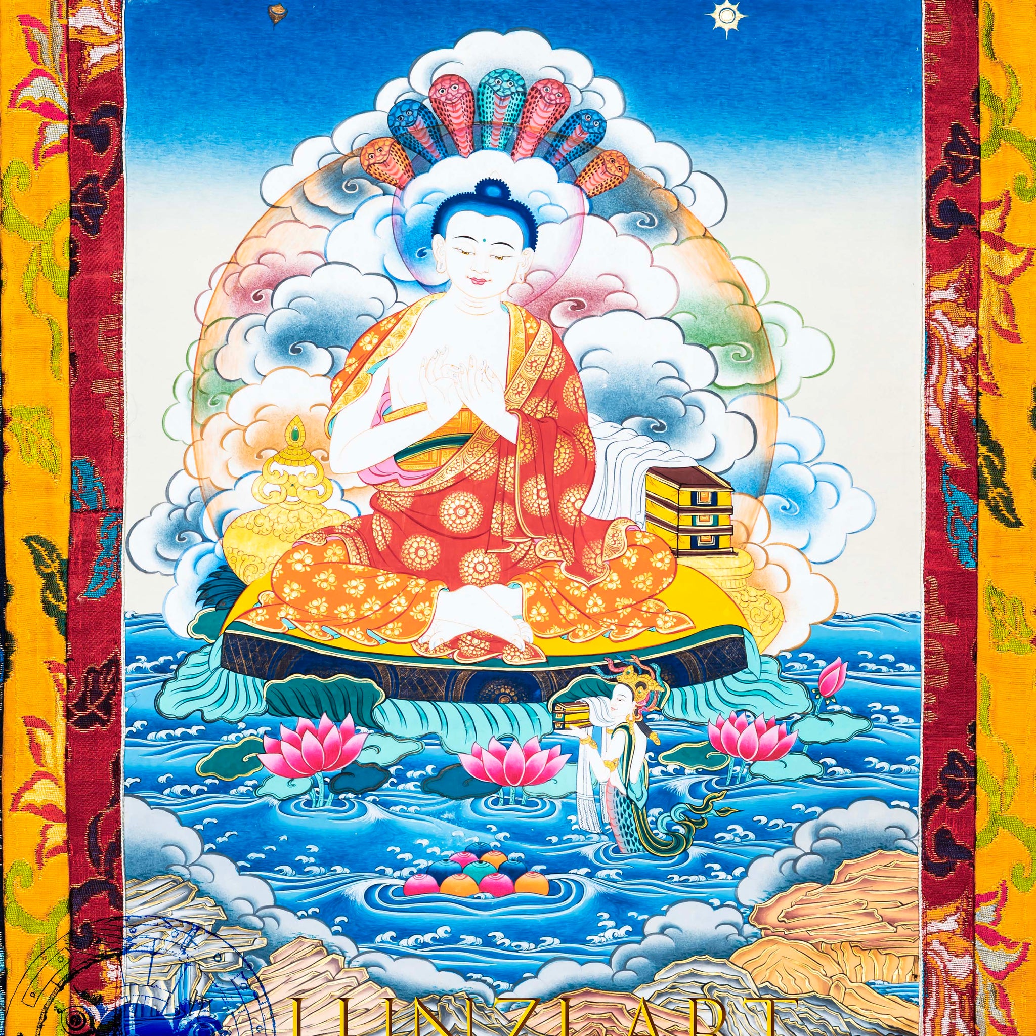 Hand-Painted Seven-Headed Nagarjuna Buddha Thangka – Symbol of Enlightenment and Sacred Protection - Thangka