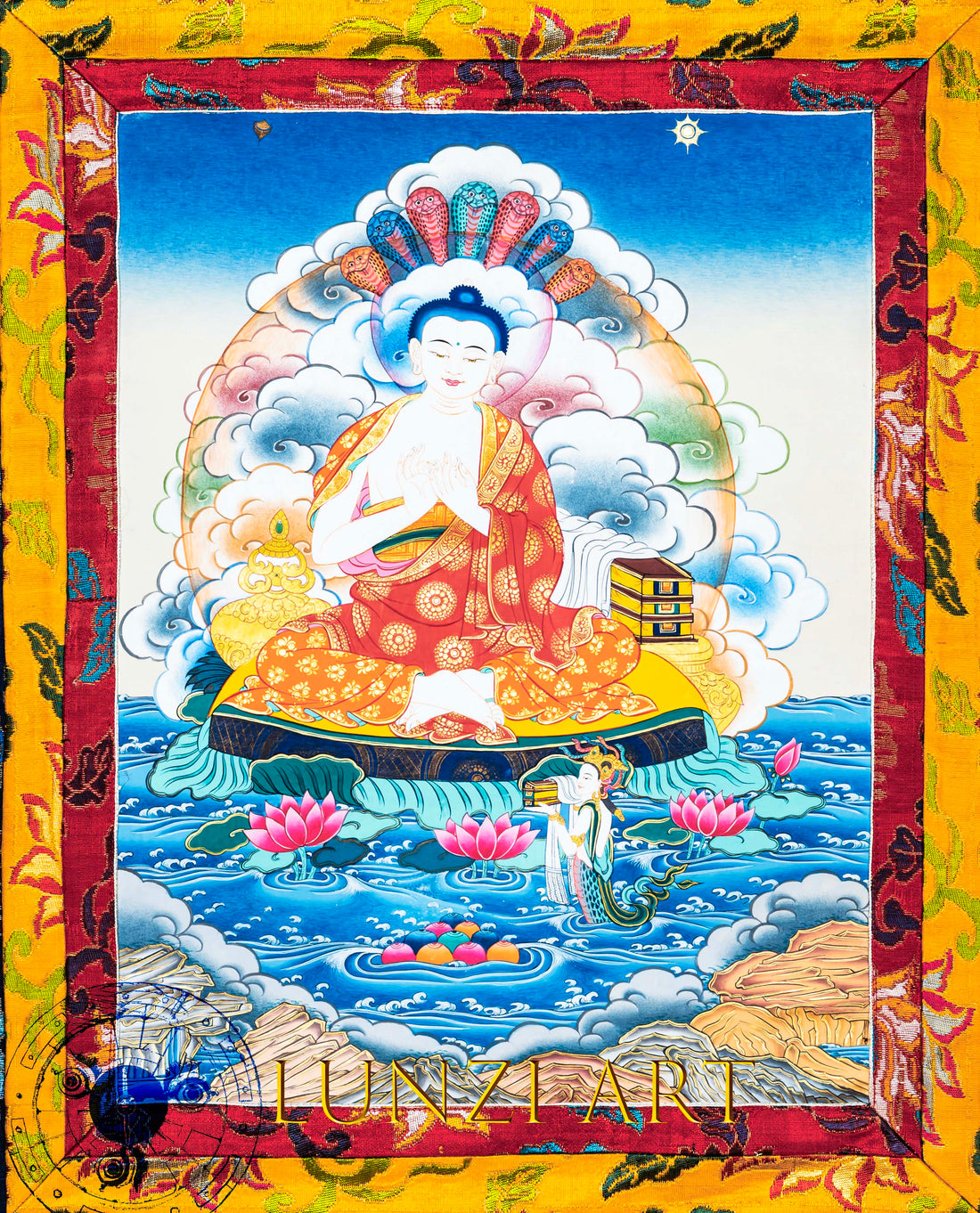 Hand-Painted Seven-Headed Nagarjuna Buddha Thangka – Symbol of Enlightenment and Sacred Protection - Thangka