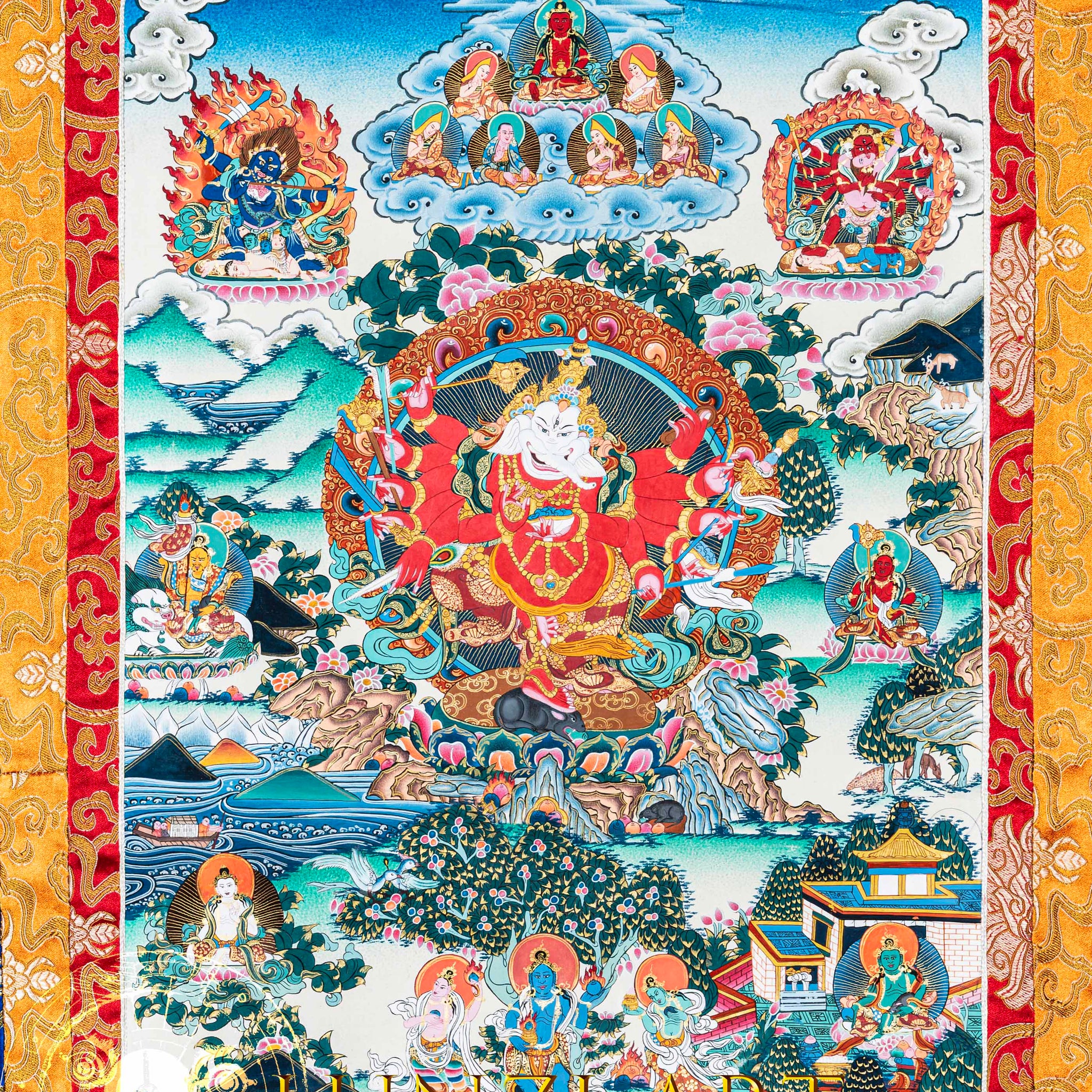 Hand-Painted Thangka Ganesh “Lord of Wisdom and Beginnings” - Thangka