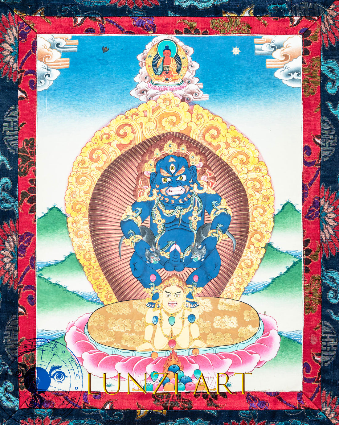 Hand-Painted Thangka Jambhala Thangka of Prosperity's Power - Thangka