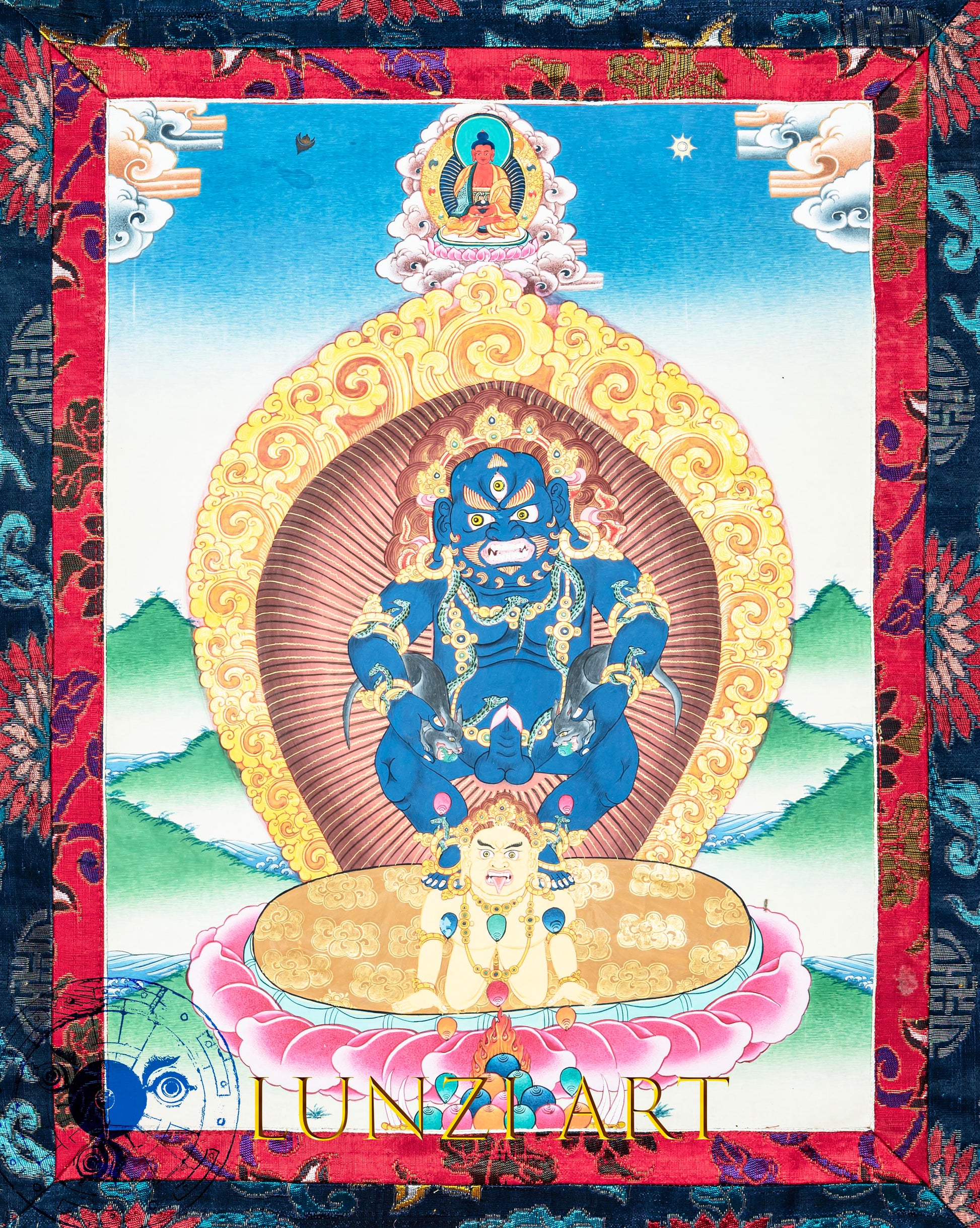 Hand-Painted Thangka Jambhala Thangka of Prosperity's Power - Thangka