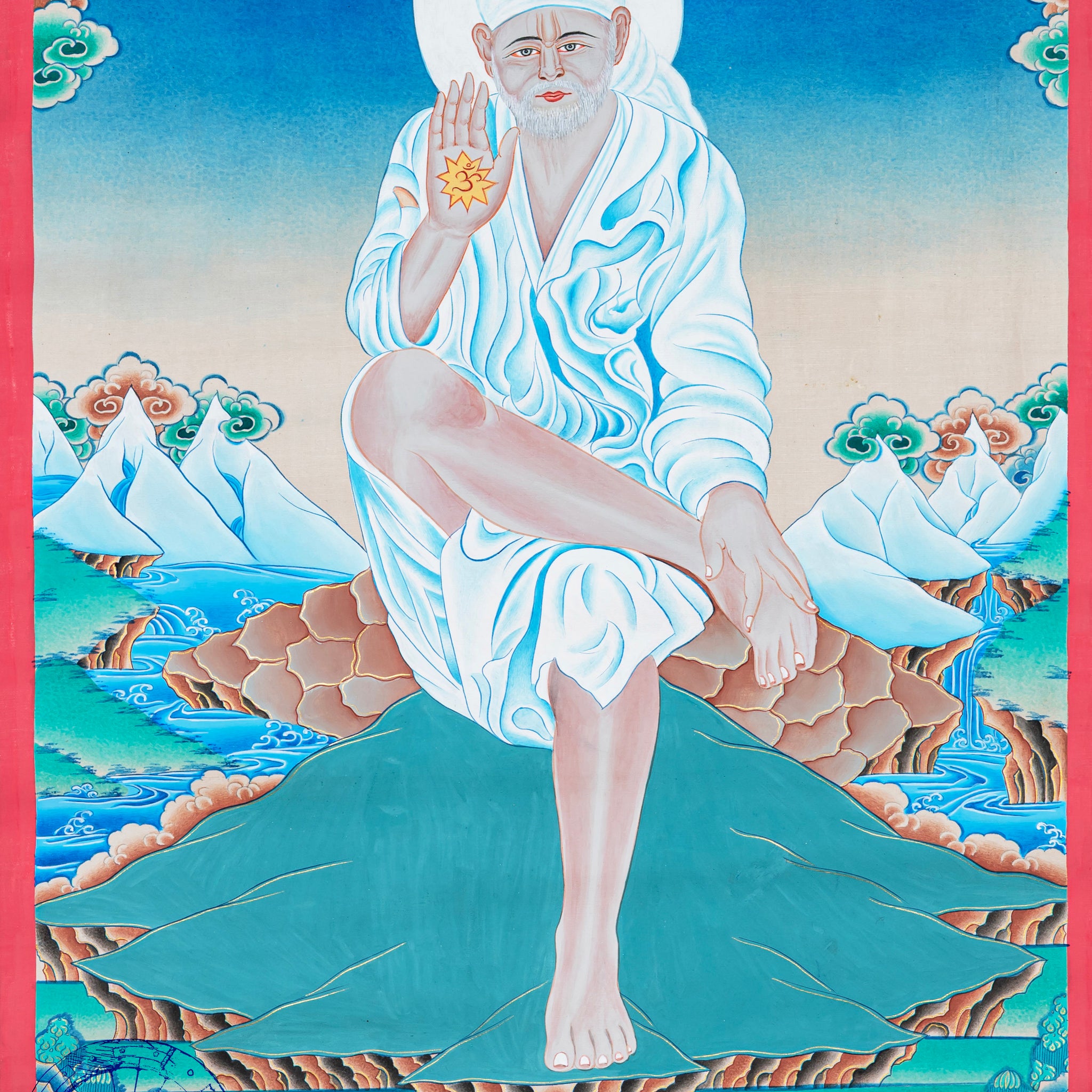 Hand-Painted Thangka Shirdi Sai Baba – A Sacred Fusion - Thangka