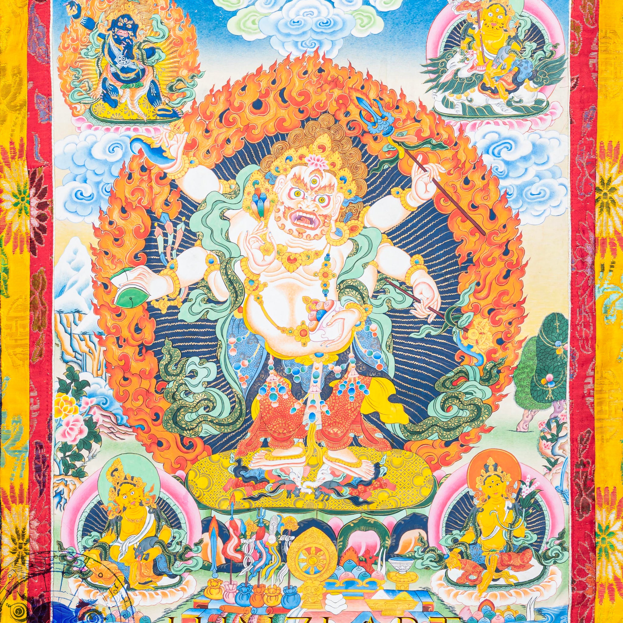 Hand-Painted Thangka Six-Armed White Mahakala – Protector of Abundance - Thangka