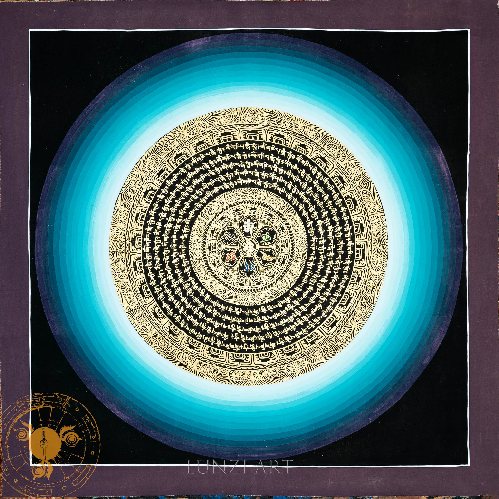 Hand Painted “The Lotus Endless Knot” Mantra Mandala Thangka - Thangka