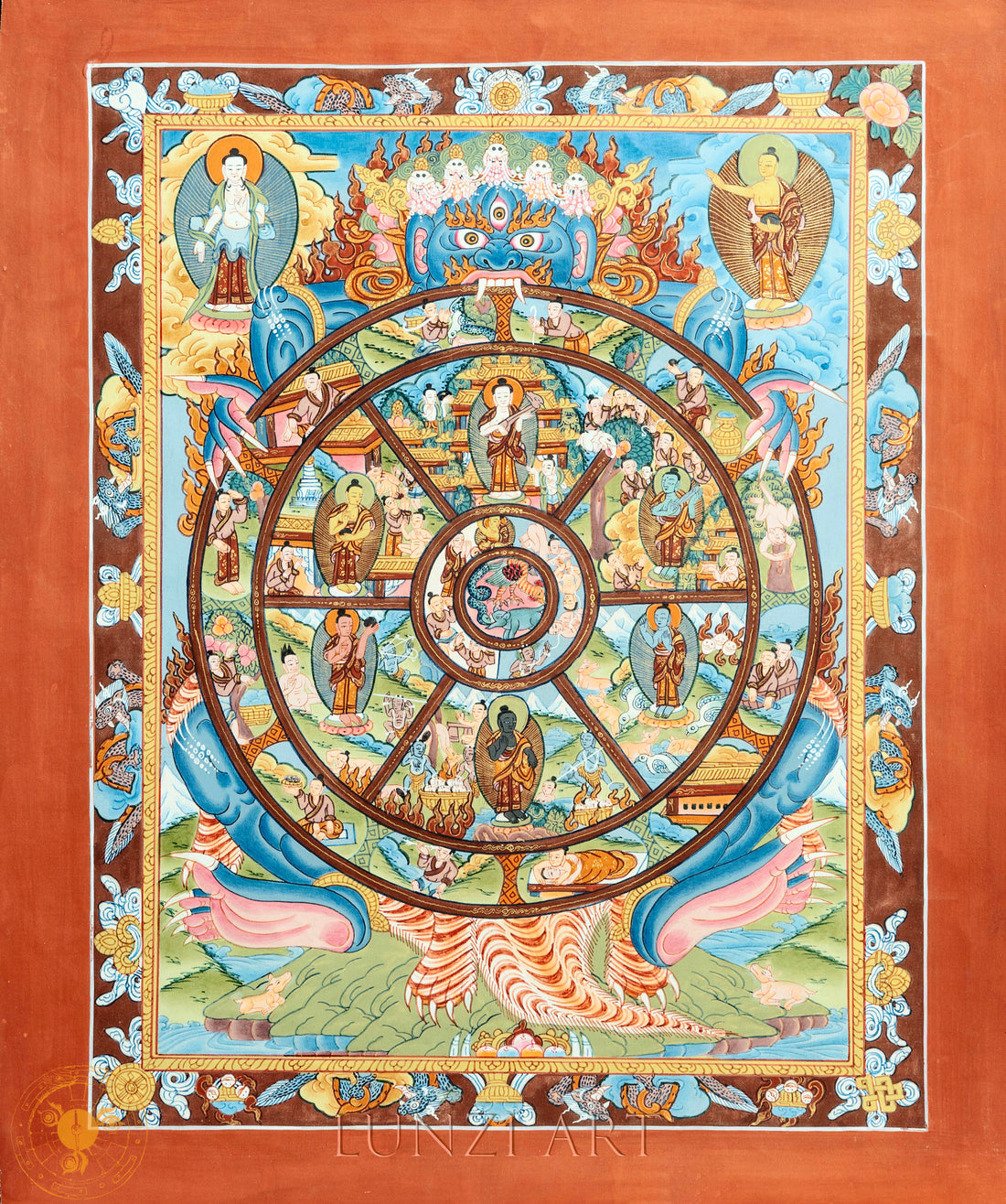 Hand drawn boutique Wheel of Life Thangka - Thangka