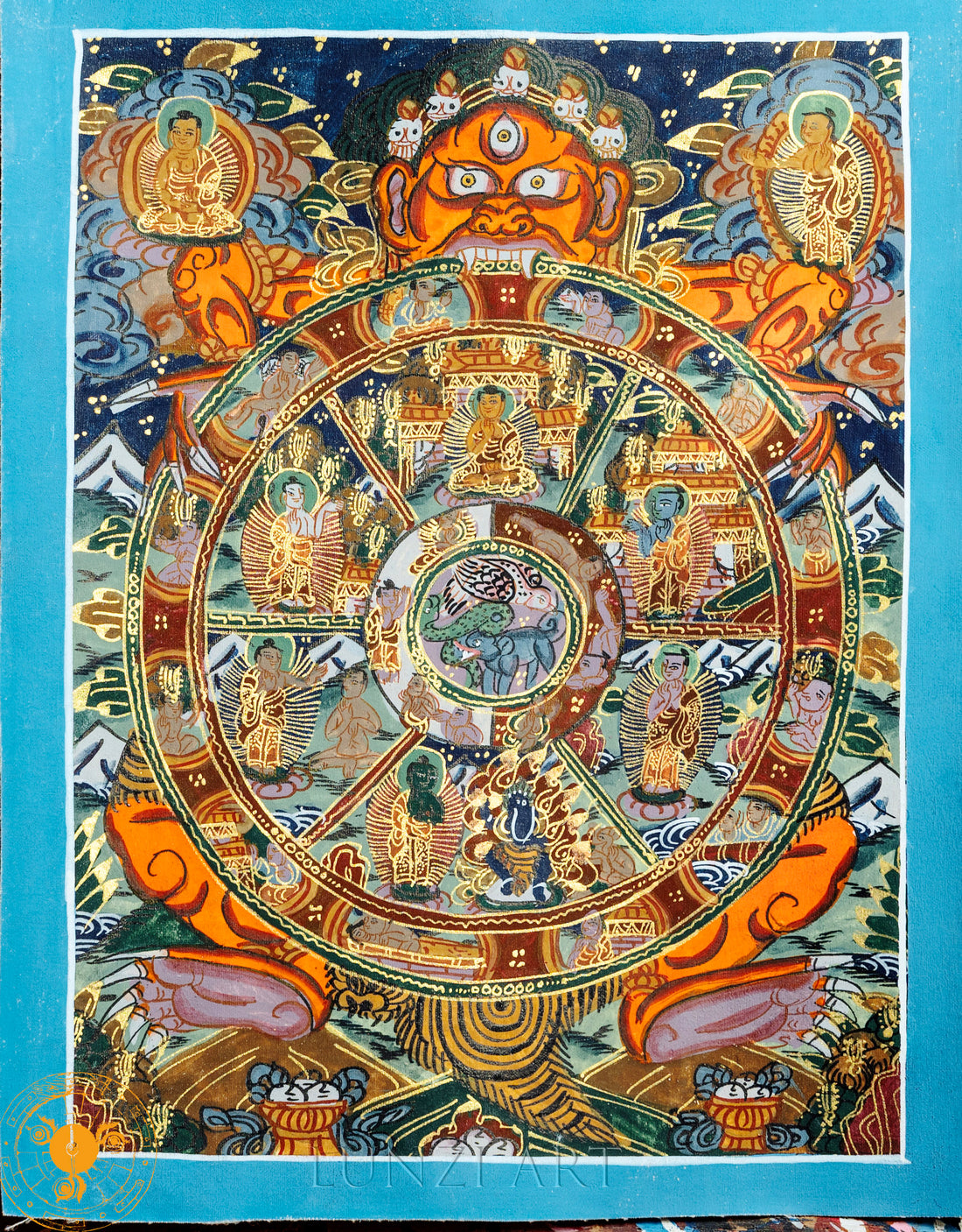 Hand-painted Buddhist Wheel of Life Thangka - Guide to Reincarnation and Liberation - Thangka