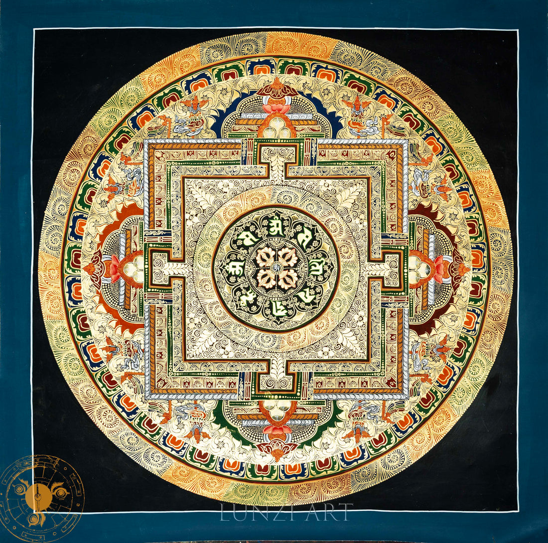 Hand-painted “Vajra Om Mandala” Thangka - Thangka