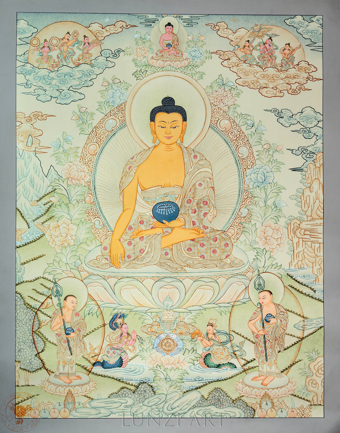Handpainted Shakyamuni Buddha Thangka: The Eternal Light of Awakening - Thangka