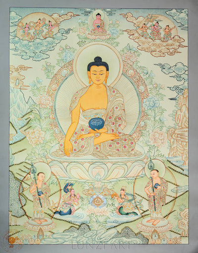Handpainted Shakyamuni Buddha Thangka: The Eternal Light of Awakening - Thangka