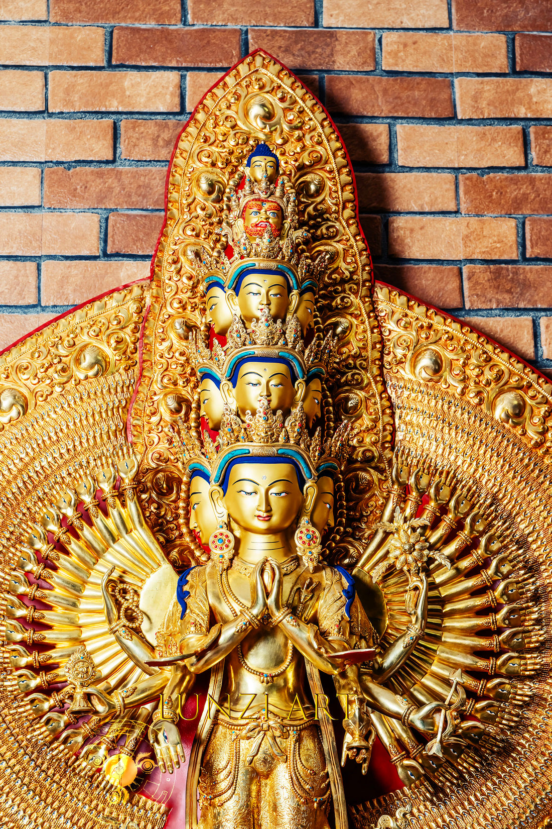 Large Gold Plated Multi-Faced Thousand-Armed Avalokiteshvara Standing Statue in Refined Gilded Copper — A Masterful Creation by a Nationally Certified Artisan - statues