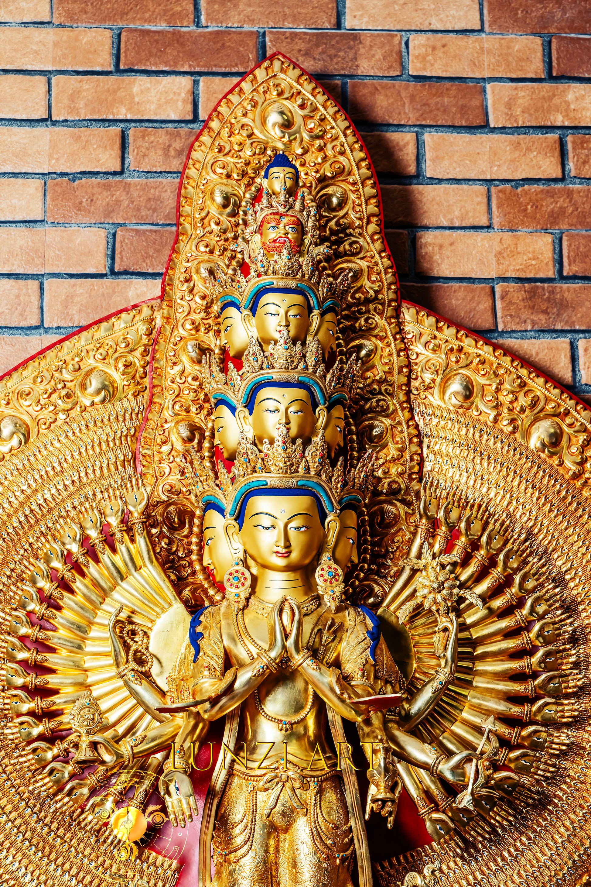 Large Gold Plated Multi-Faced Thousand-Armed Avalokiteshvara Standing Statue in Refined Gilded Copper — A Masterful Creation by a Nationally Certified Artisan - statues