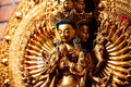 Large Gold Plated refined standing statue of the Thousand-Armed, Multi-Faced Avalokiteshwor, meticulously crafted by a nationally certified master - statues