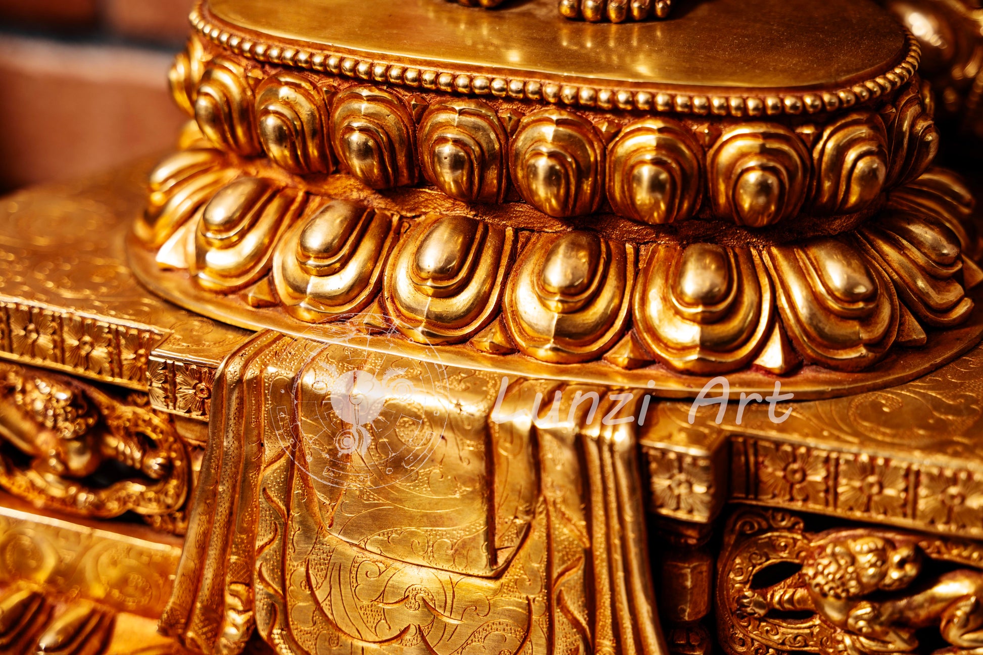 Large Gold Plated refined standing statue of the Thousand-Armed, Multi-Faced Avalokiteshwor, meticulously crafted by a nationally certified master - statues