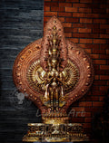 Large refined copper standing statue of the Thousand-Armed, Multi-Faced Avalokiteshwor, meticulously crafted by a nationally certified master - statues