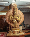 Large refined copper standing statue of the Thousand-Armed, Multi-Faced Avalokiteshwor, meticulously crafted by a nationally certified master - statues
