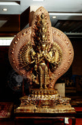 Large refined copper standing statue of the Thousand-Armed, Multi-Faced Avalokiteshwor, meticulously crafted by a nationally certified master - statues