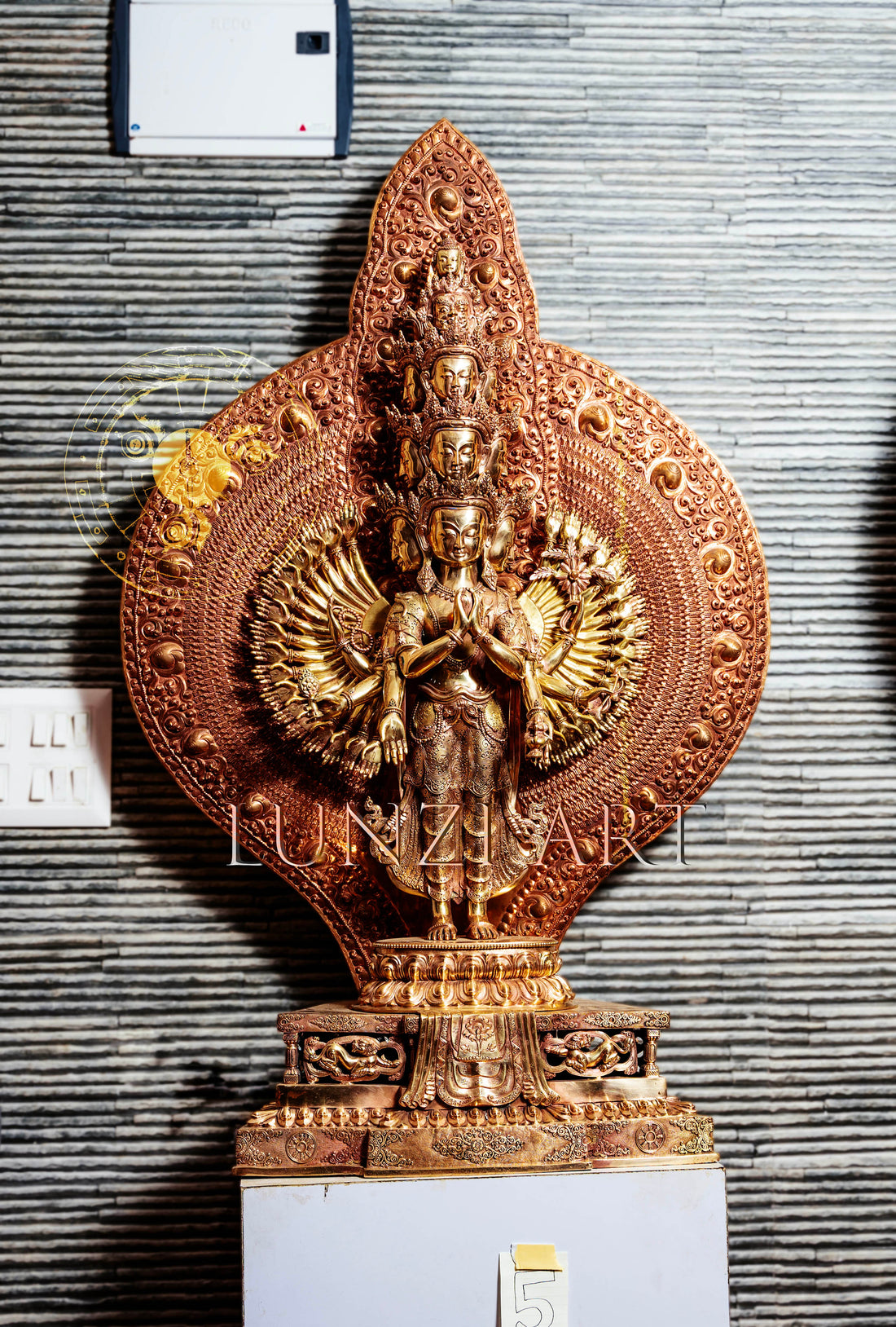 Large refined copper standing statue of the Thousand-Armed, Multi-Faced  Avalokiteshwor, meticulously crafted by a nationally certified master - statues