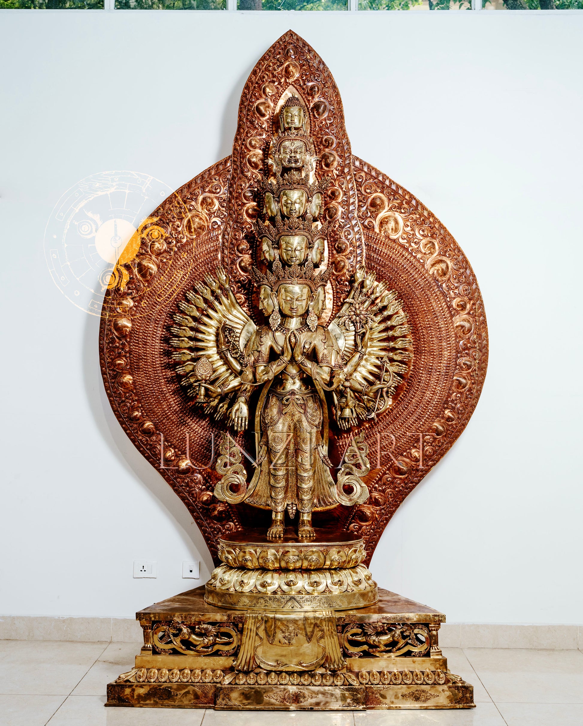 Large refined copper standing statue of the Thousand-Armed,Multi-Faced Avalokiteshwor, meticulously crafted by a nationally certified master - statues