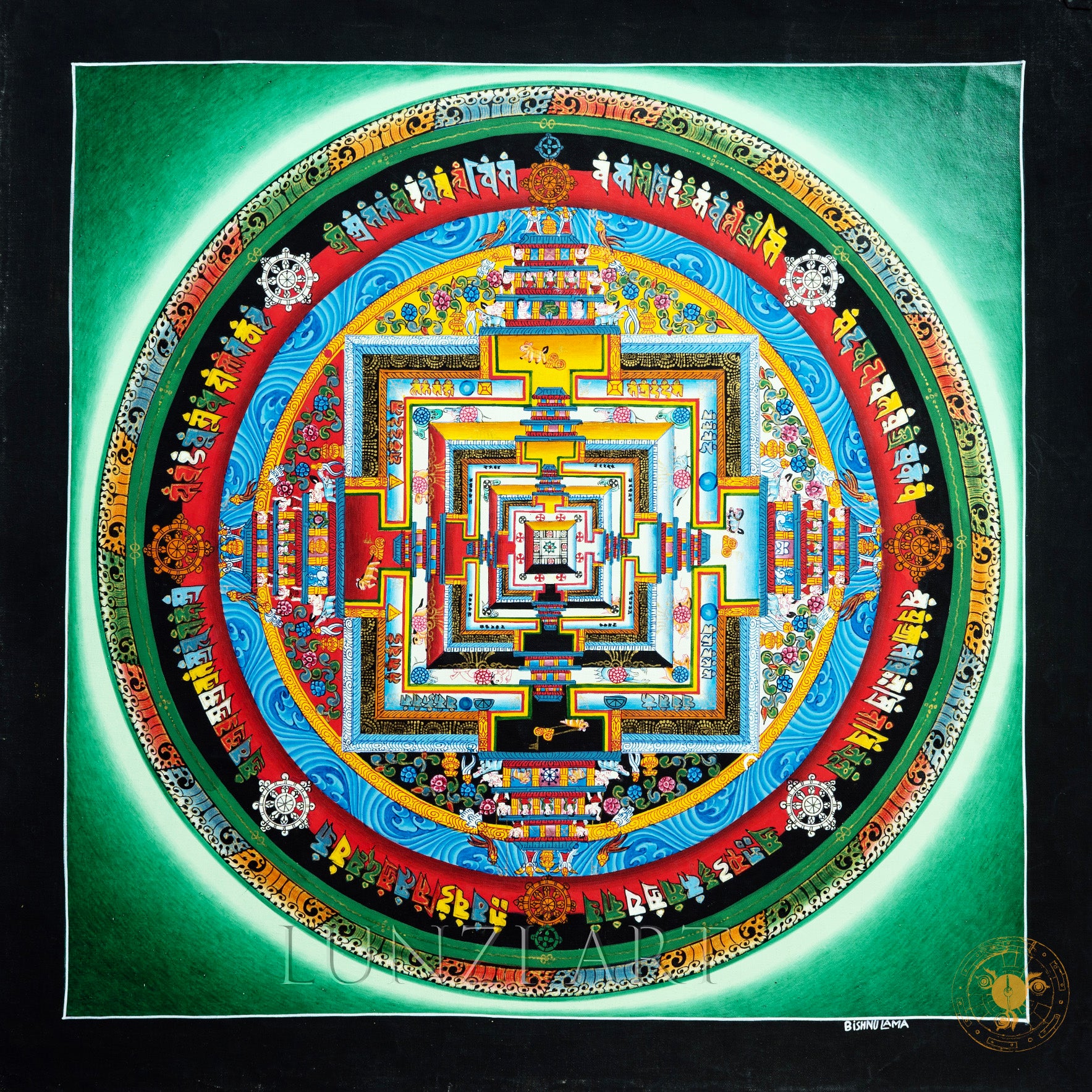 Master handmade natural mineral pigment Top-grade thangka "Kalachakra mandala" - Thangka
