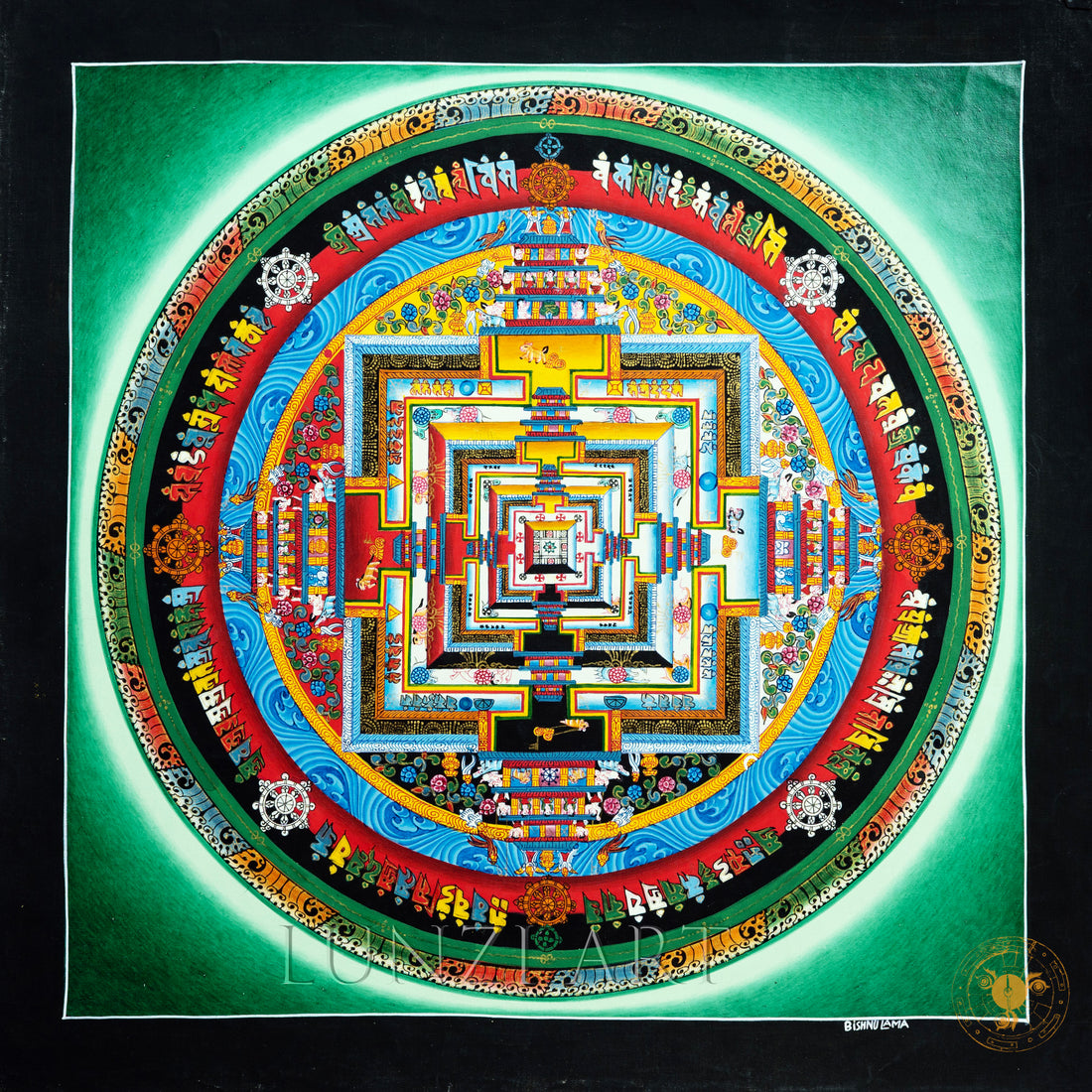 Master handmade natural mineral pigment Top-grade thangka "Kalachakra mandala" - Thangka