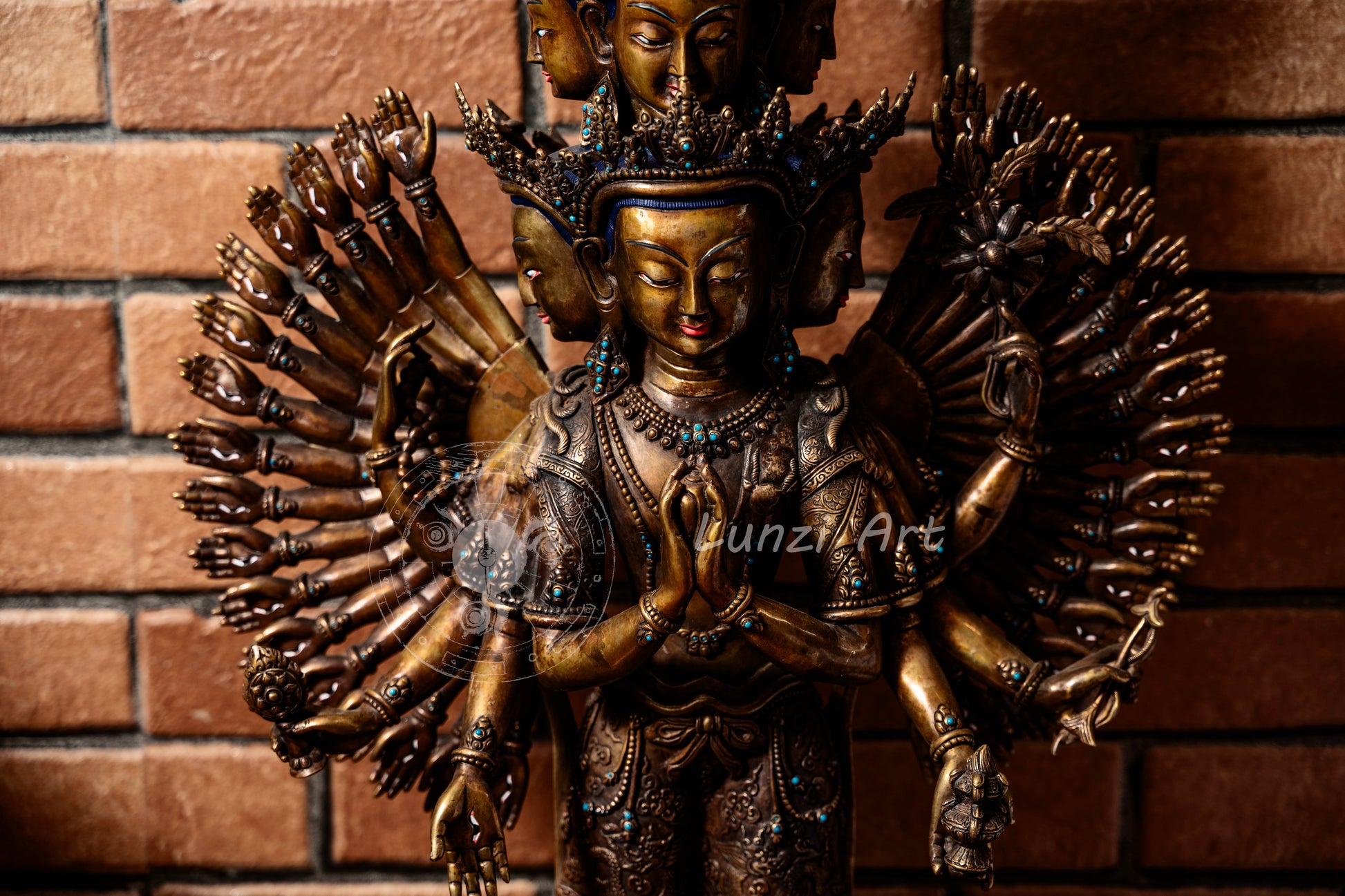Multi-Faced Avalokiteshvara Standing Statue in refined oxidized copper — A Grand Creation by a Nationally Certified Master Artisan - statues