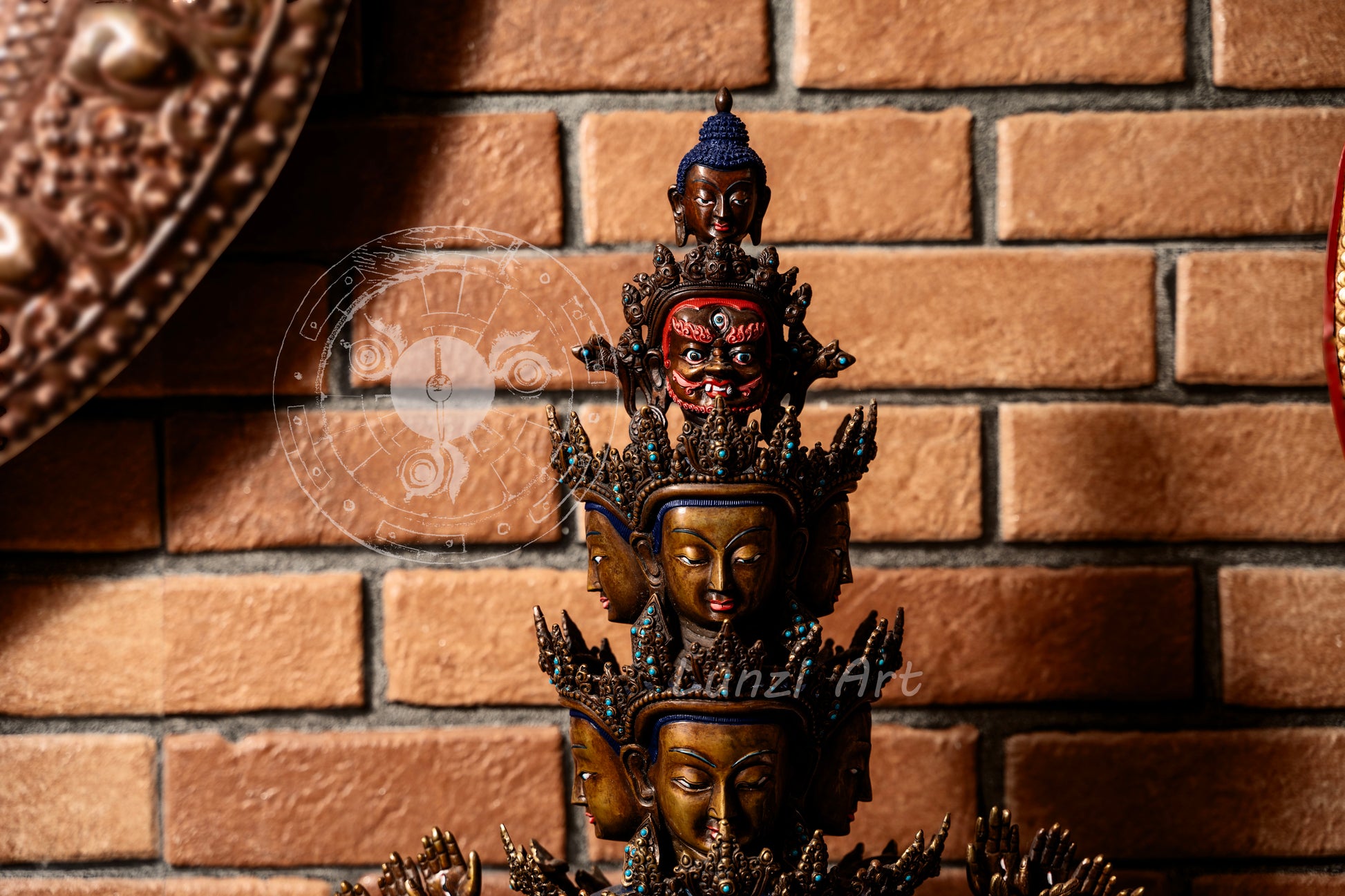 Multi-Faced Avalokiteshvara Standing Statue in refined oxidized copper — A Grand Creation by a Nationally Certified Master Artisan - statues