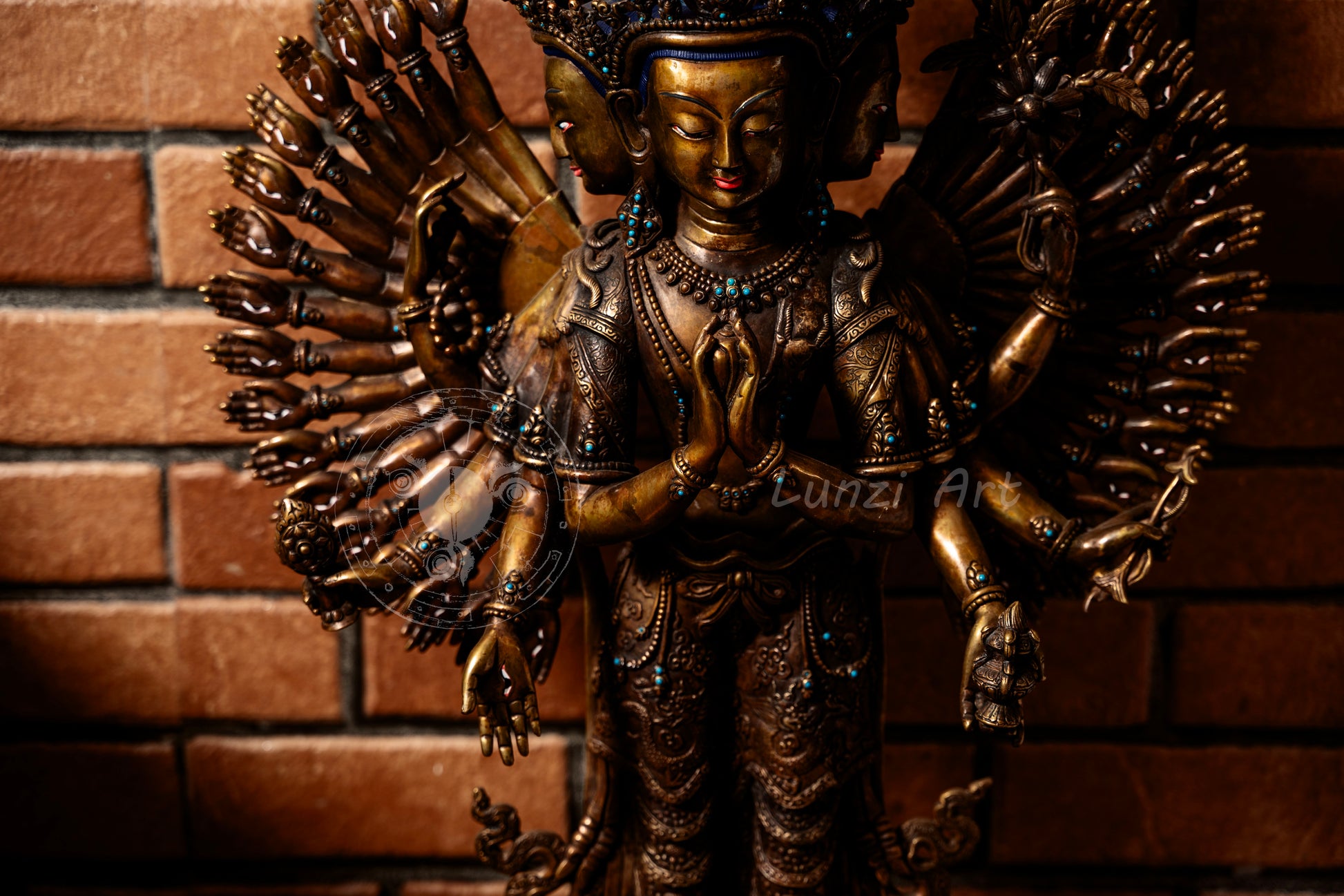 Multi-Faced Avalokiteshvara Standing Statue in refined oxidized copper — A Grand Creation by a Nationally Certified Master Artisan - statues
