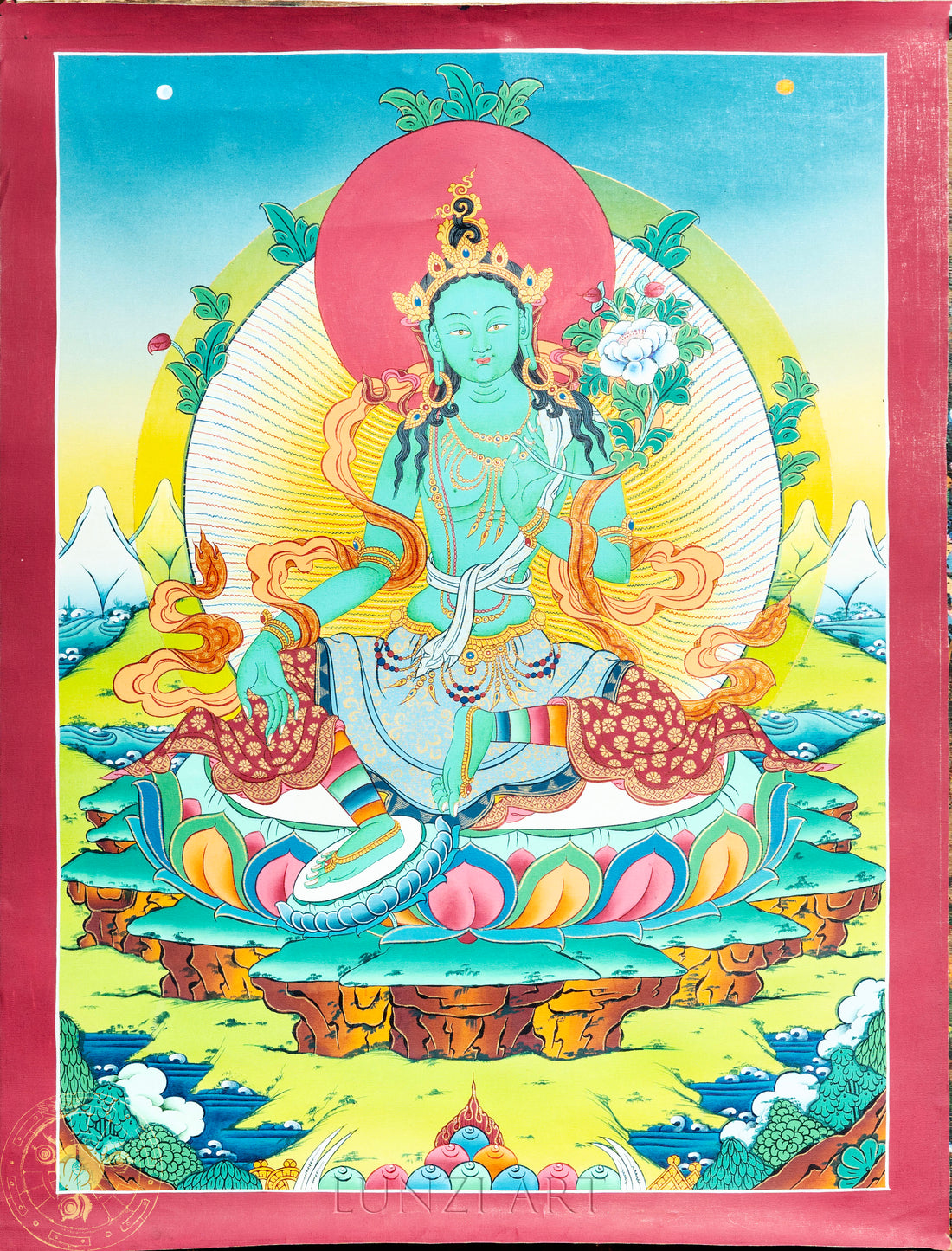 Original/Hand drawn "Green Tara" Thangka - Thangka