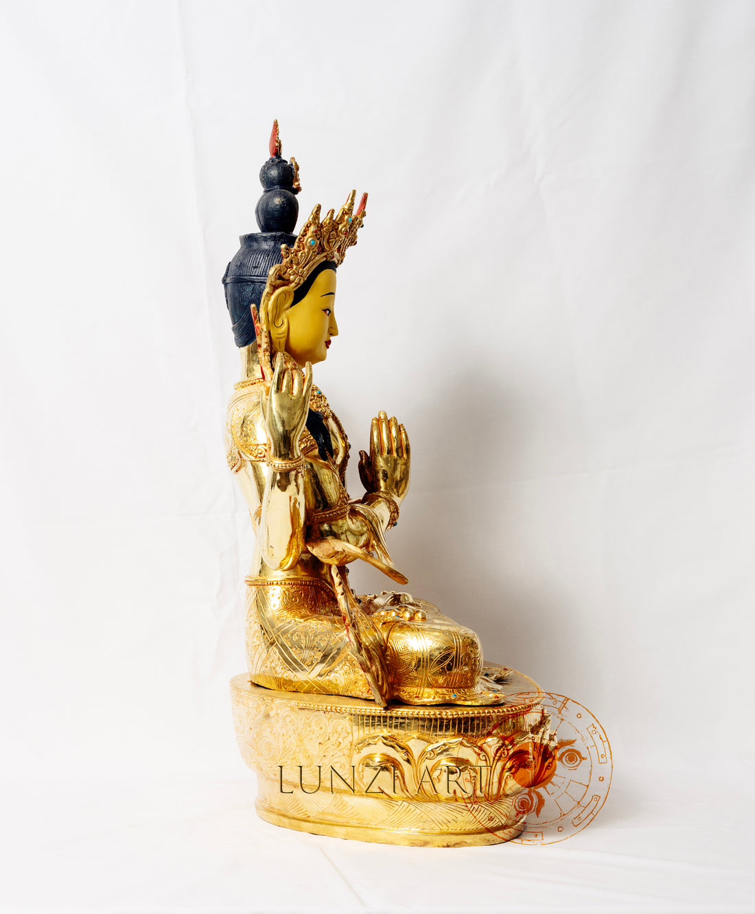 Pure copper and fully gilded "Four-armed Seated Avalokitesvara" - statues