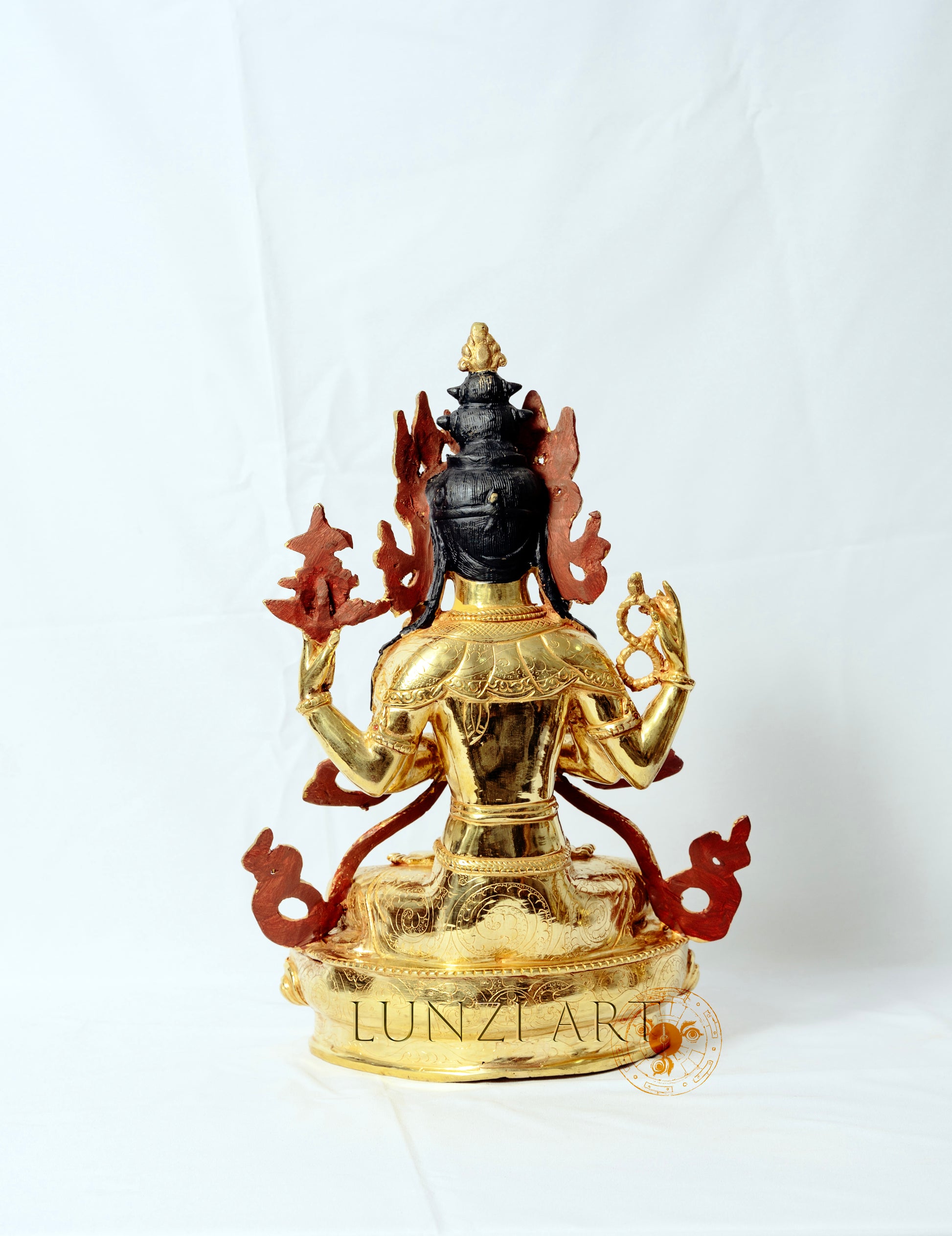 Pure copper and fully gilded "Four-armed Seated Avalokitesvara" - statues