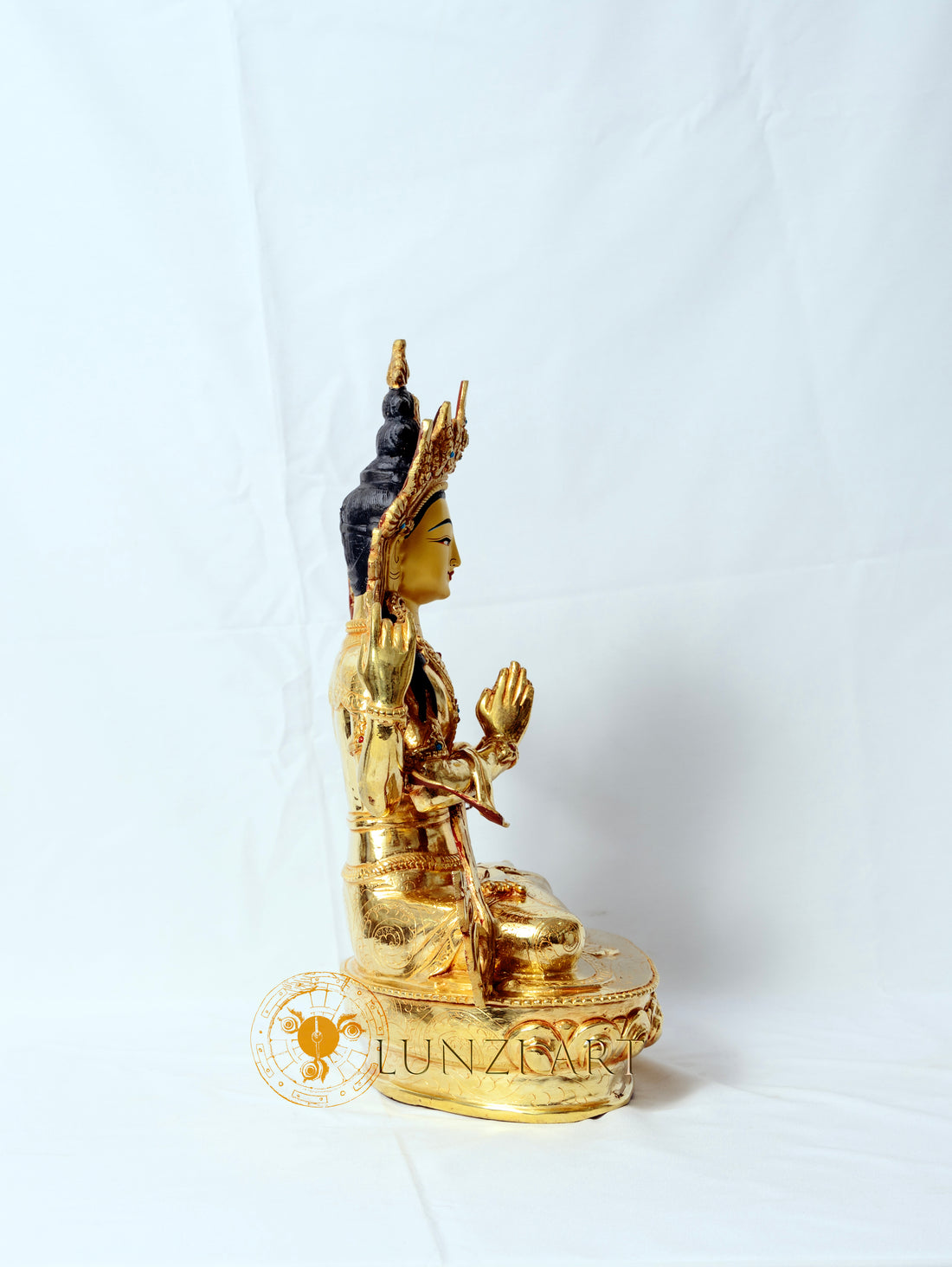 Pure copper and fully gilded "Four-armed Seated Avalokitesvara" - statues