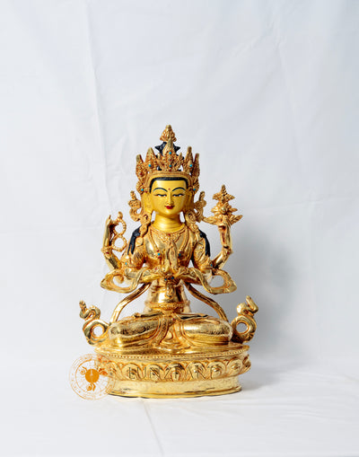 Pure copper and fully gilded "Four-armed Seated Avalokitesvara" - statues