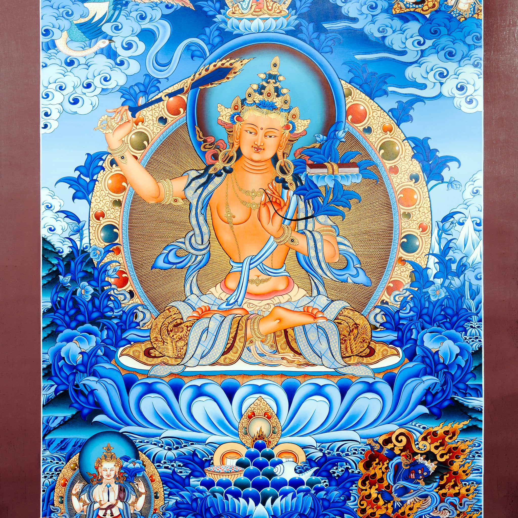 The Bodhisattva of Transcendent Wisdom: Manjushri Thangka Painting - Thangka