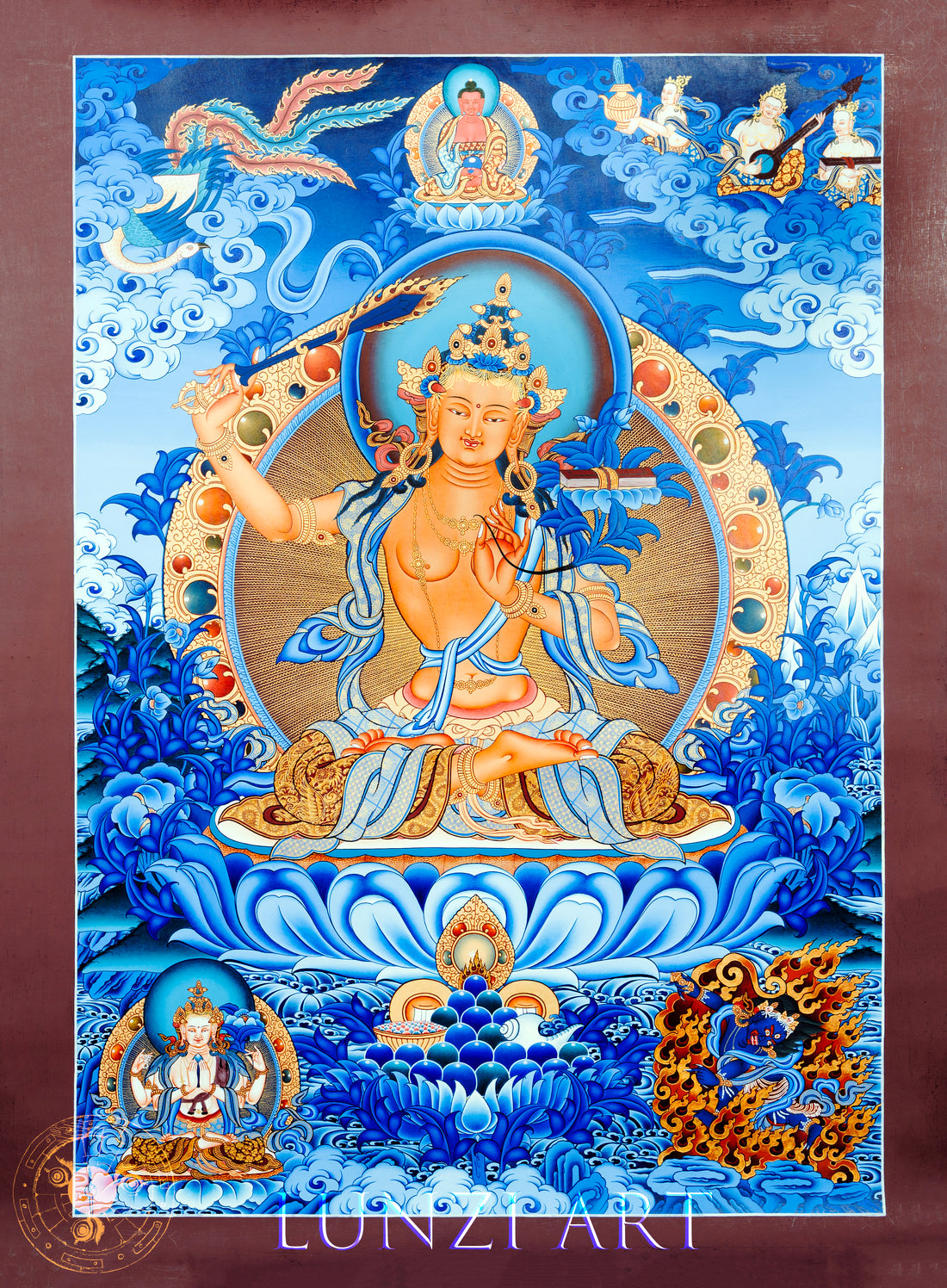 The Bodhisattva of Transcendent Wisdom: Manjushri Thangka Painting - Thangka