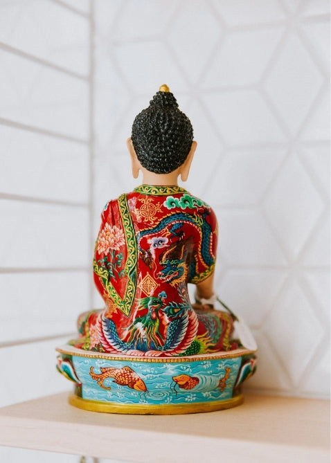 Painted Shakyamuni Statue with Dragons