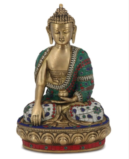 Mosaic Work Earth Touching Pose Shakyamuni Buddha Brass Statue