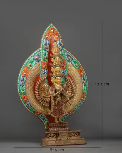 Thousand Armed Chenrezig Sculpture | 24K Gold Gilded Copper Artwork