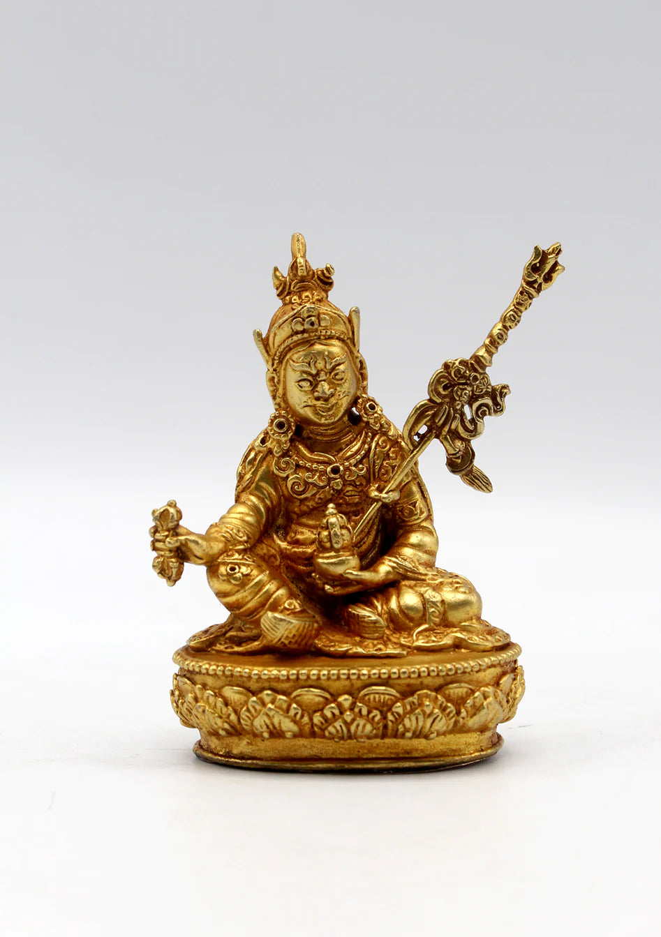 Gold Plated Tibetan Guru Padmasambhava Statue 3.5"