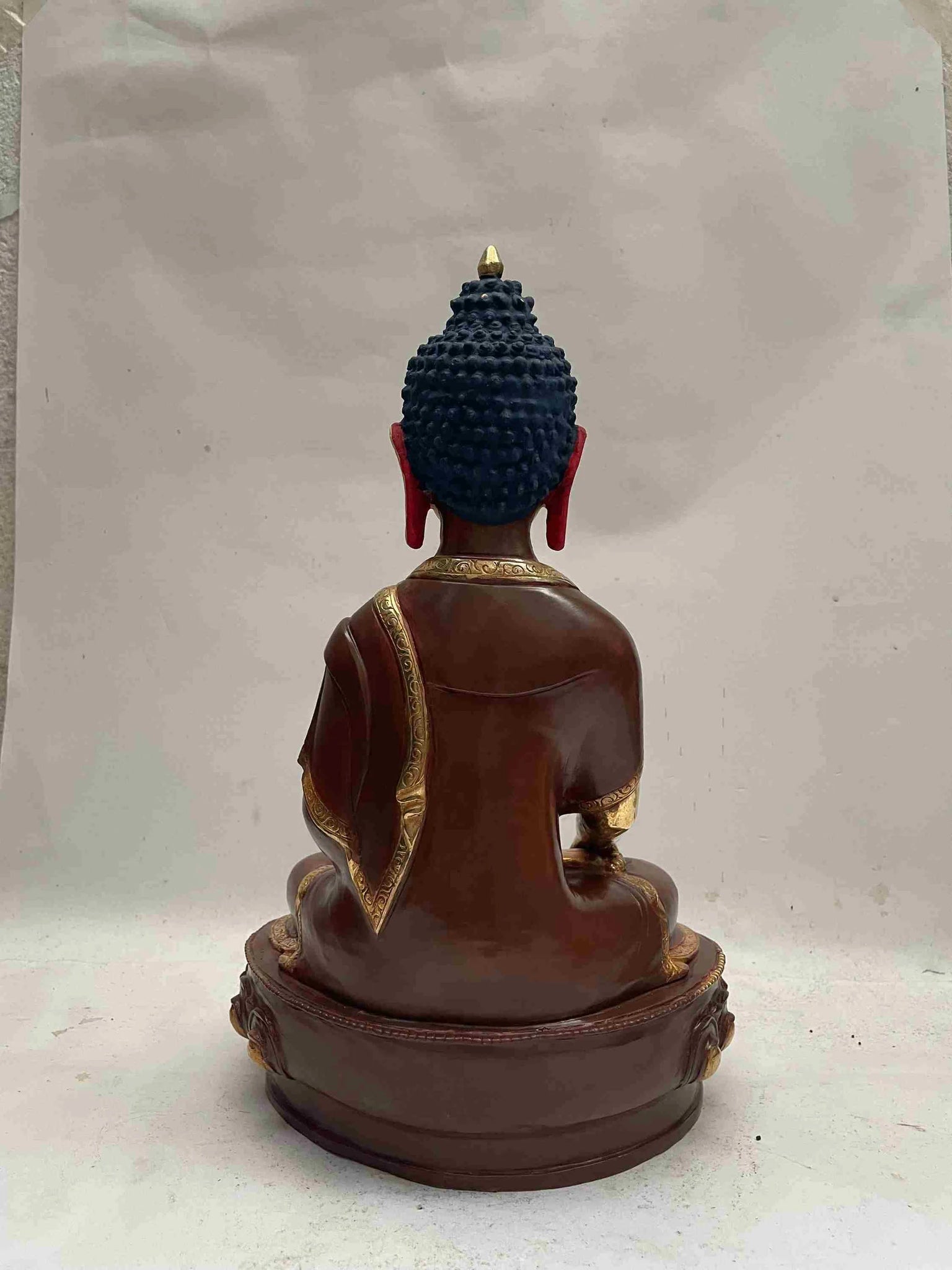 13 inch, Buddhist Handmade Statue Of Shakyamuni Buddha, Partly Gold Plated, Face Painted