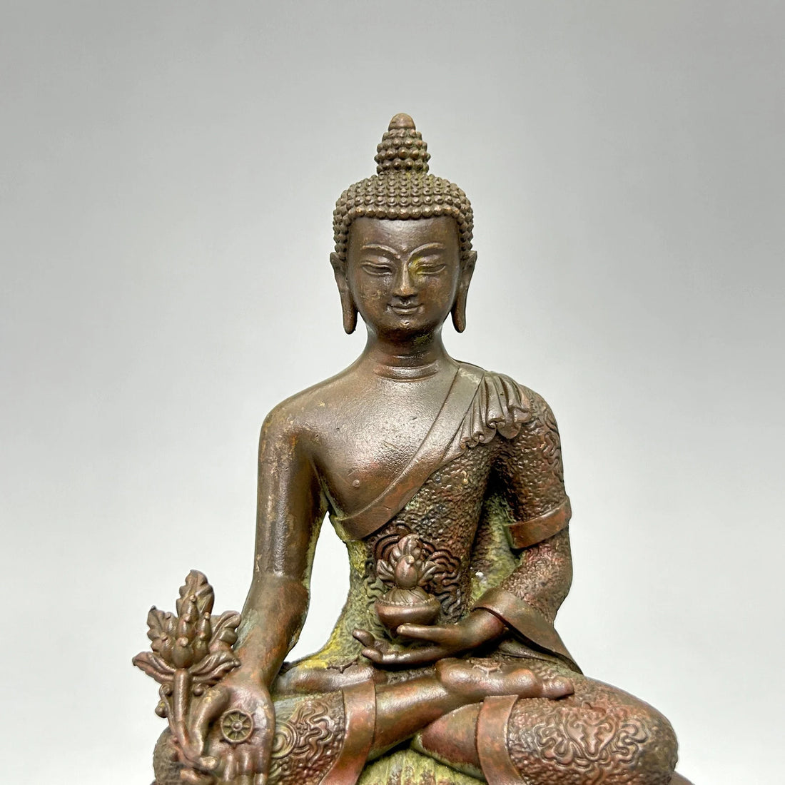 Metal Medicine Buddha Sculpture. Exquisite Decor Buddha Statue, Blessing Sculpture